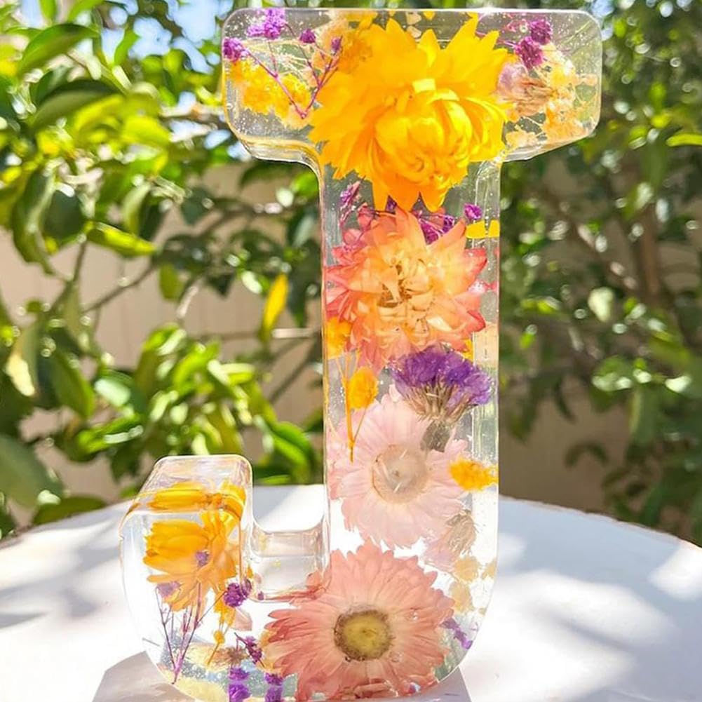 EIRZNGXQ Resin Letter With Flowers and Lights - Initial Night Light Lamp for Gift (J 1pcs)