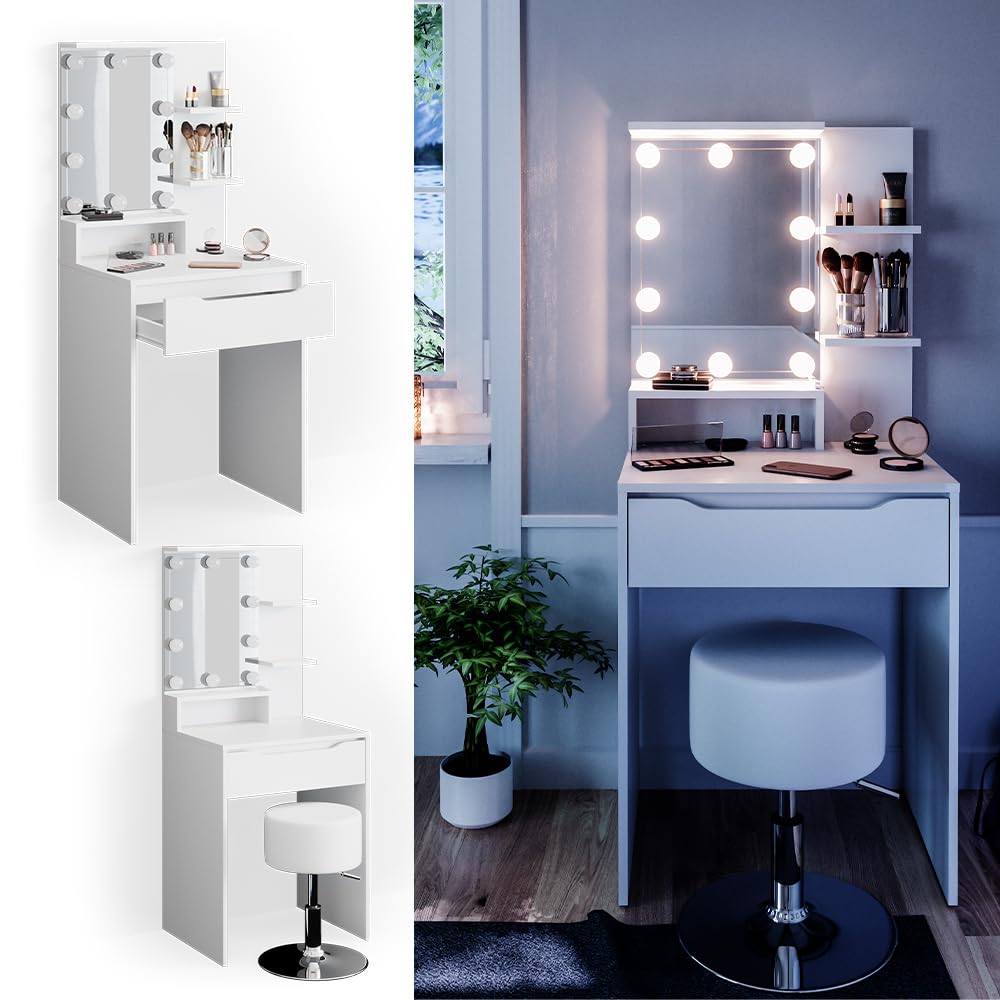 Coiffeuse Vicco Ruben Blanche Avec Miroir Et Tiroirs – Table De Maquillage Ado