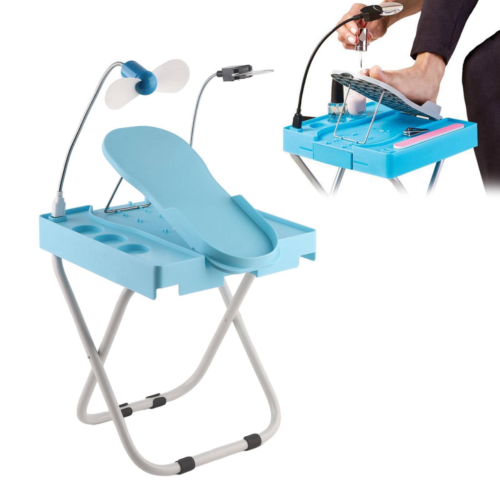 Pedicure Foot Rest, Professional Pedicure Foot Stand Stool Adjustable Pedicure Nail Pedal with Fan and LED - Image 4