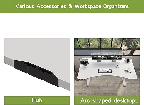 Miniatura 6 de Radlove Dual Motors - Escritorio eléctrico de pie de 55 x 30 pulgadas con diseño curvo, 4 teclas de memoria, escritorio de computadora con tablero