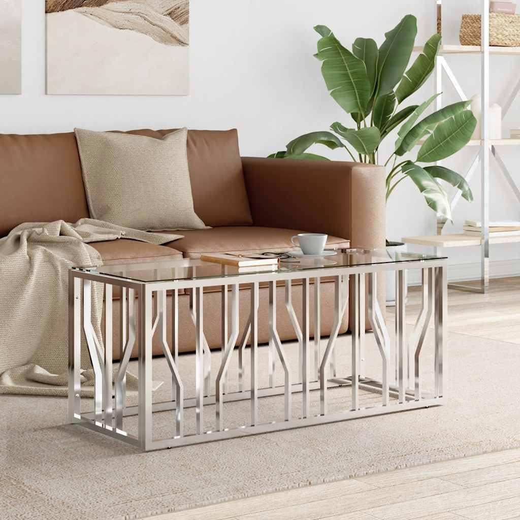 vidaXL Coffee Table, Accent Side Table, Couch Sofa Table for Home Living Room Office, End Table, Modern Style, Stainless Steel and Glass