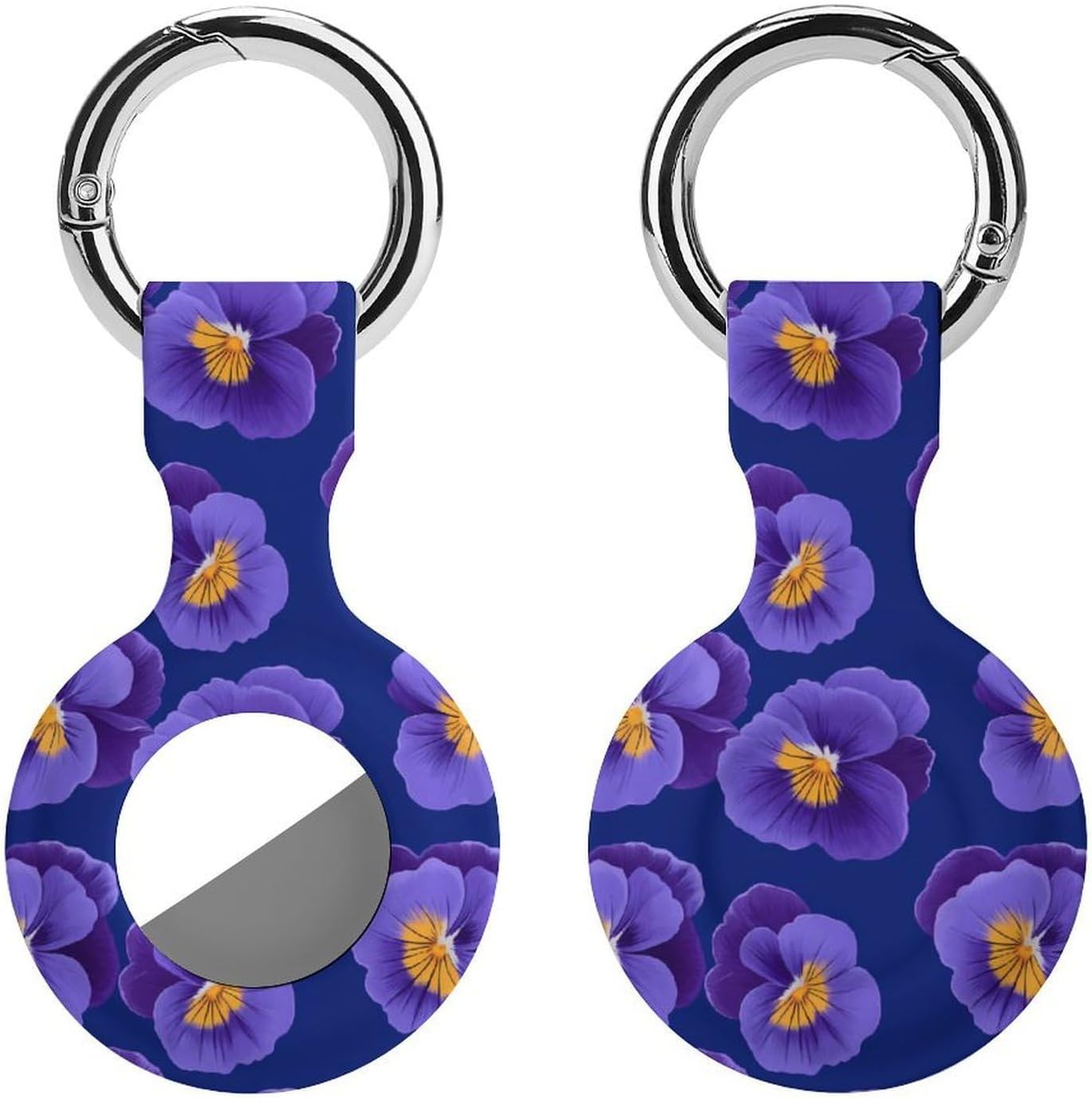 Purple Pansies Flowers Funny Cover Compatible with AirTag Case Protector GPS Tracker Holder with Keychain