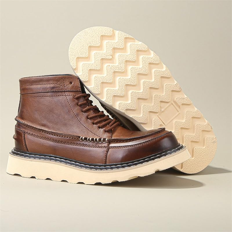 Men's British-style Middle-top Vintage Work Boots Non-slip Wear-resistant Rubber Outsole Oxford Shoes Comfortable Interior Suitable for Travel3