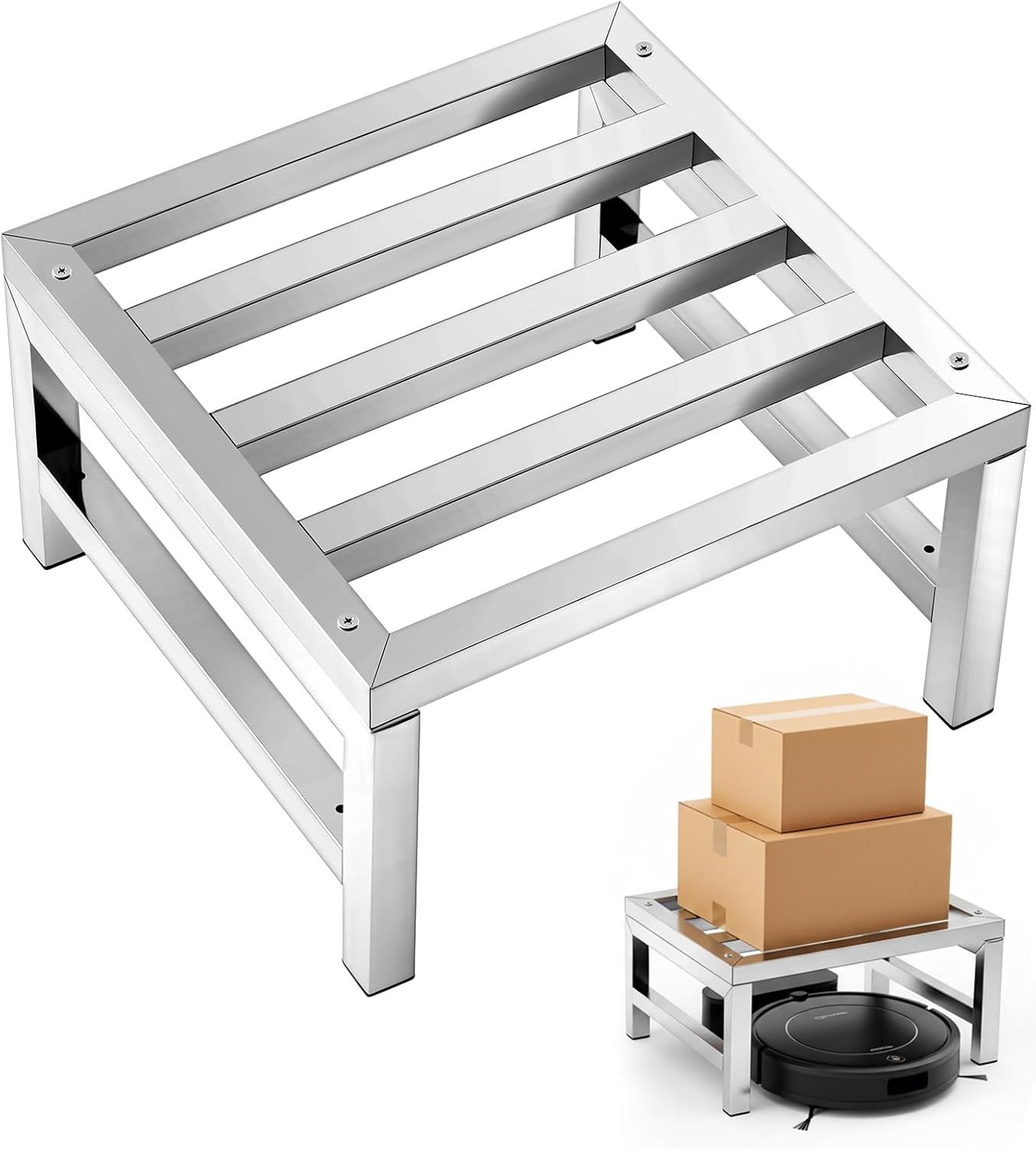 3 Pack Dunnage Rack 13.8" Long x 13.8" Wide, 7.9" Height Stainless Steel Dunnage Rack 2000+ Pound Capacity Storage Commercial Food Service Storage in Restaurant Kitchens Shop