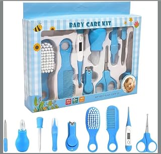 Hunaysa Manicure Grooming Kit for New Born Baby | 10 in 1 Healthcare Accessories Set to Keep Infants & Toddlers Clean | Perfect Nursery Gift with Hair, Nail, Ear Grooming Tools for Kids (Blue Color)