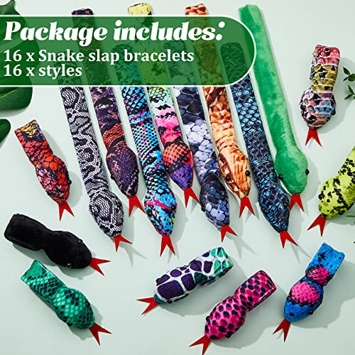 Chivao 16 Pcs Snake Slap Bracelets Reptile Snap Bracelets Fuzzy Animal Bracelet Stuffed Snap Bands Slap for Birthday Party Favors(Snake Style)