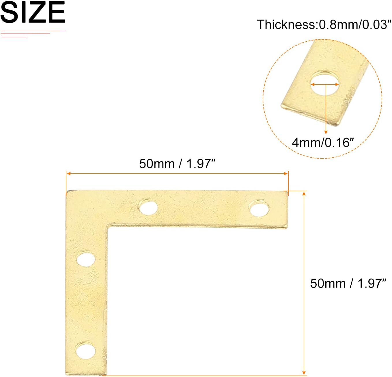 DTGN 50x50mm(LxW) L Shape Repair Plates -20Pack- Good for Wood Furniture Maintenance - Metal Corner Brackets - Gold Tone