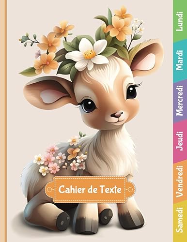 Cahier de texte: Jeux éducatifs | Intérieur couleur | CP, CE1, CE2, CM1, CM2 | Pour fille et garçon | Lignage Seyès | Format cahier 17x22 cm | Thème Animaux Kawaii - Faon
