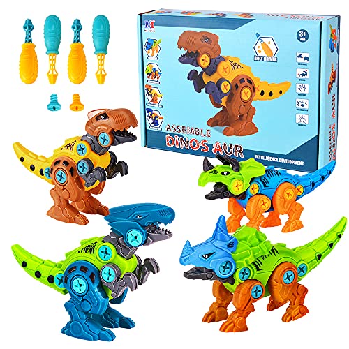 Lekebaby Take Apart Dinosaur 4-Pack DIY Dinosaur Toys with Drills Dinosaur Gifts for Boys Girls 3 4 5 Years Old and Up