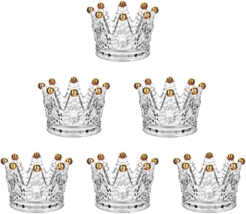 Juego de 6 portavelas de cristal con corona, portavelas votivas para bodas, fiestas, decoración del hogar, bandeja de almacenamiento de joyas