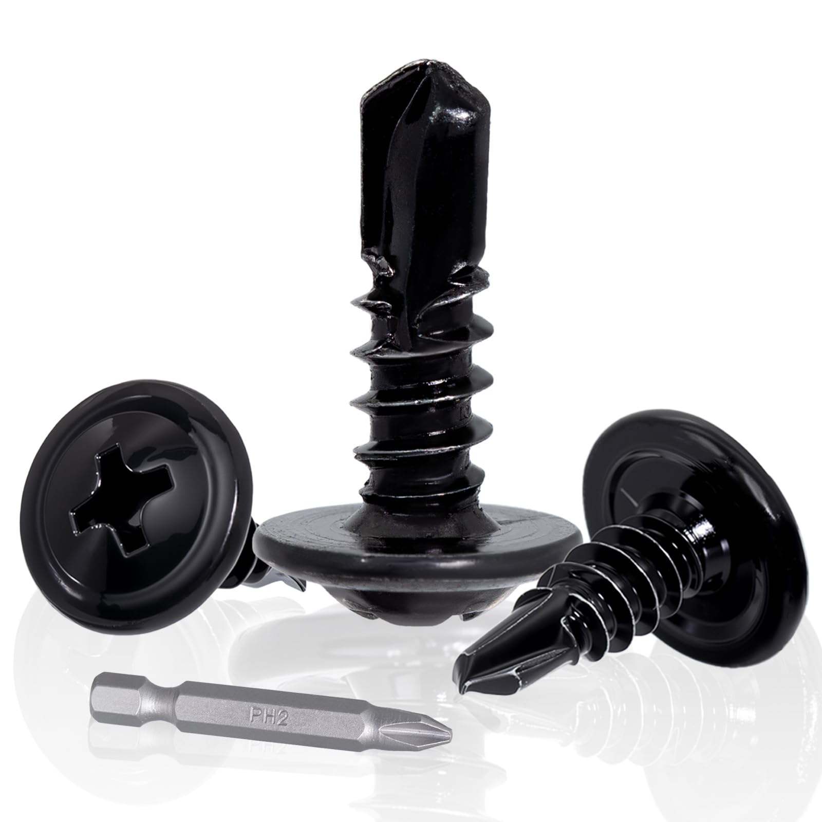 KINETOX 100Pcs Self Drilling Screws M4.2 x 16mm Stainless Steel 410 Self Tapping Screw Black Wafer Head Tek Screws with PH2 Bit for Furniture Repair Metal Fastening & DIY