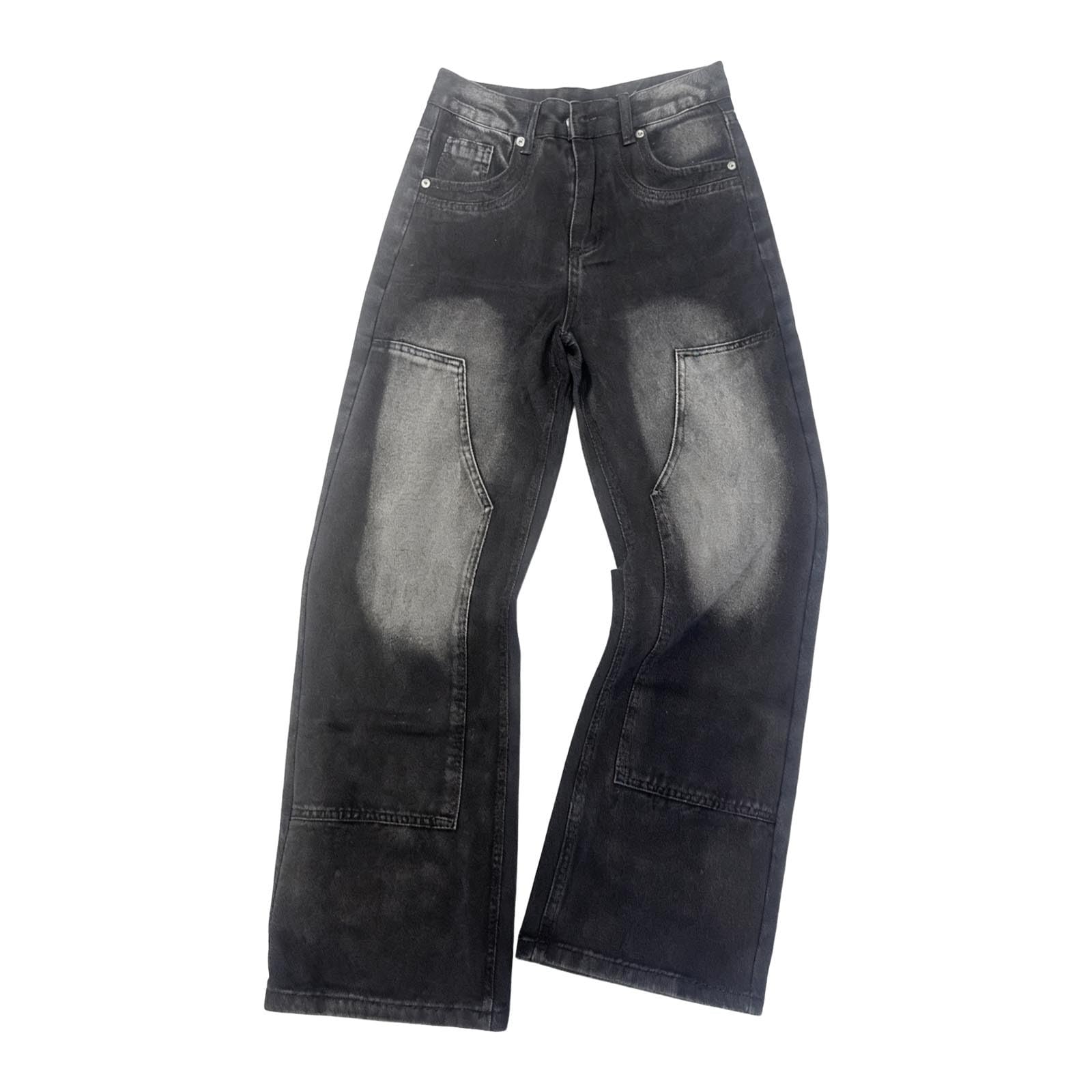 Jeans da uomo, stile vintage, largo, taglio dritto, in tinta unita, stile retrò, patchwork, per il tempo libero, casual, streetwear, outdoor, jeans da uomo