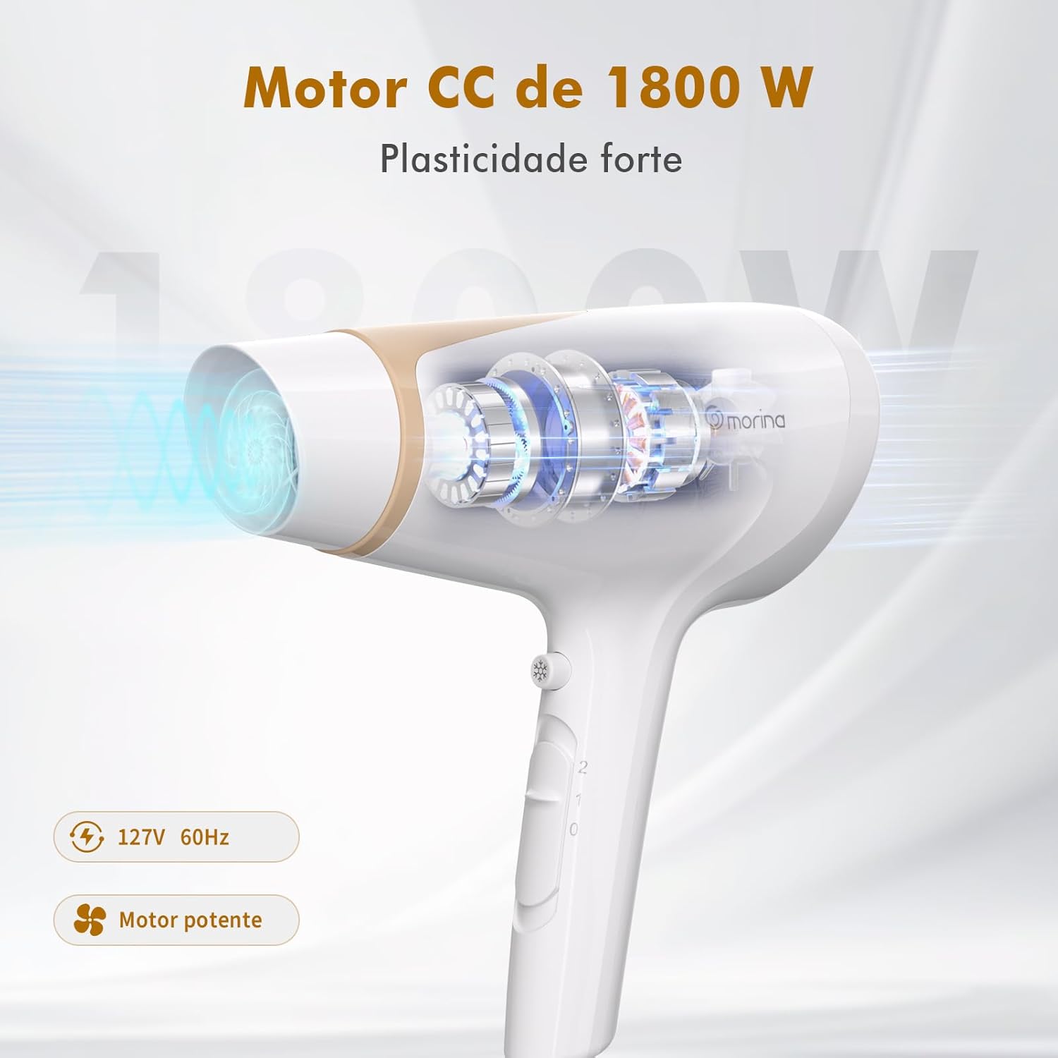 Imagem lateral do secador de cabelo com fundo suave e claro. Imagem lateral do secador de cabelo com fundo suave e claro.