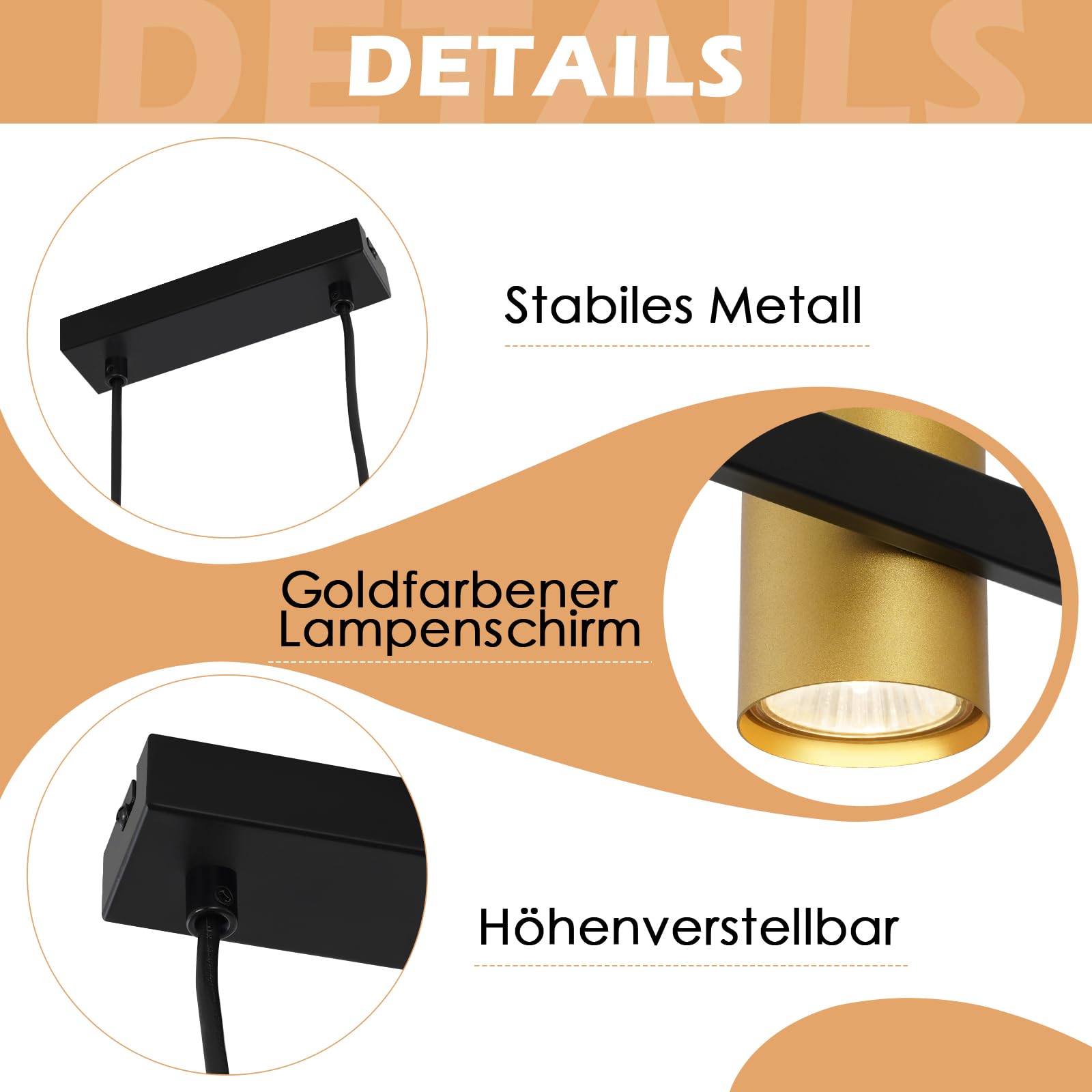 Pendelleuchte esstisch Hängelampe 6 Flammig: Modern Esstischlampe hängend in Schwarz Gold GU10 Esszimmerlampe Metall Hängeleuchte Industrial für Küche Wohnzimmer Esszimmer- Ohne Leuchtmittel | in schwarz gold GU10 Esszimmerlampe lang Metall Pendelleuchte