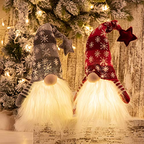 GMOEGEFT Scandinavian Christmas Gnome Lights, Swedish Santa Tomte Gnome, Nordic Xmas Decoration - Set of 2(B)