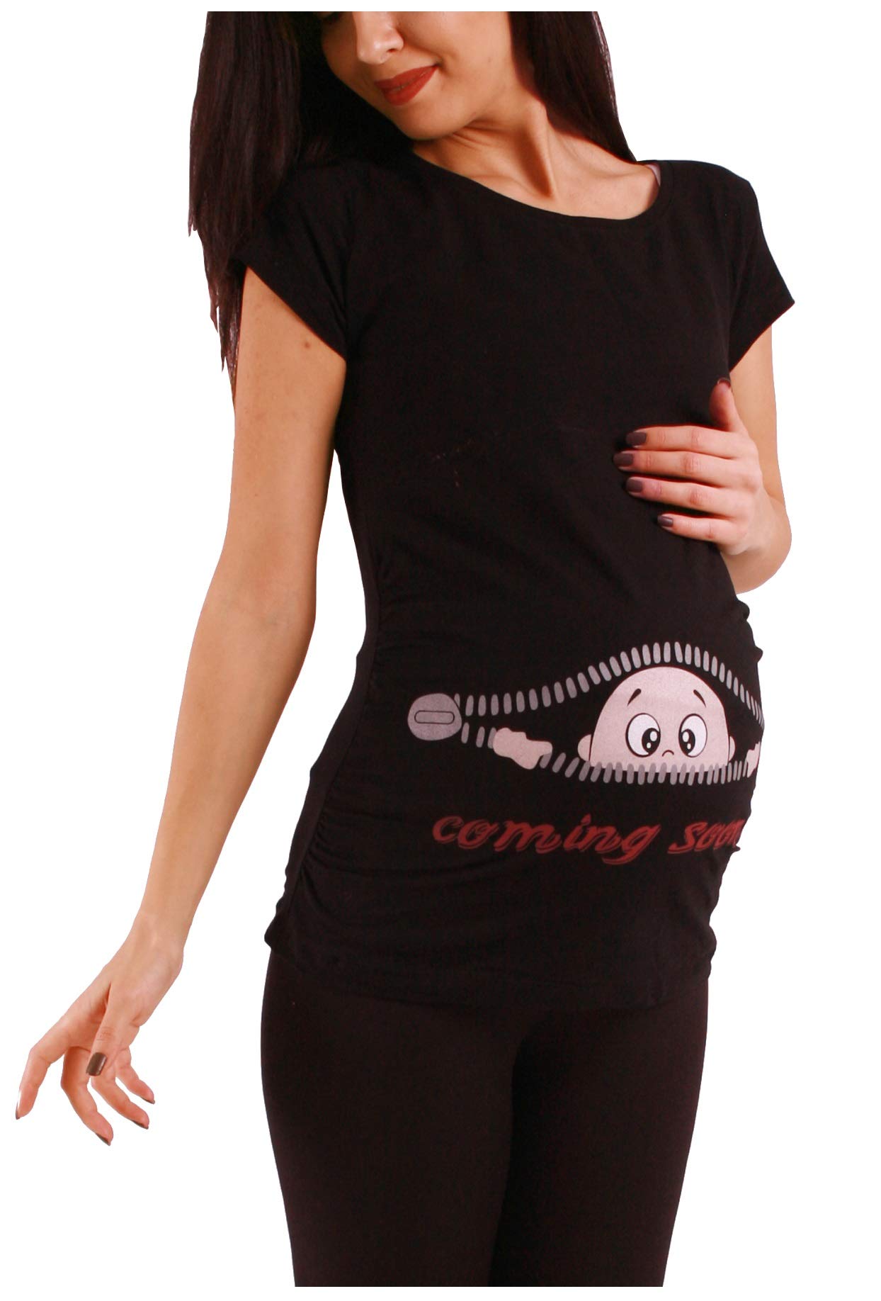 Coming Soon T-shirt de grossesse à manches courtes avec motif amusant et mignon