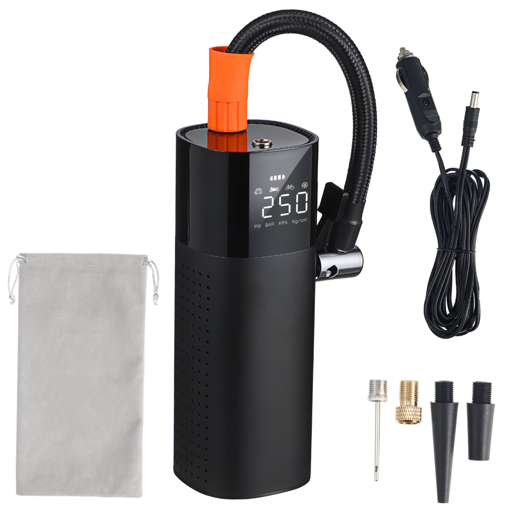 Compressore Aria Auto Portatile Intelligente per Gonfiaggio Gomme | Colore Nero, Lega di Alluminio Abs Pc, Stop Automatico e Monitoraggio Pressione in Reale