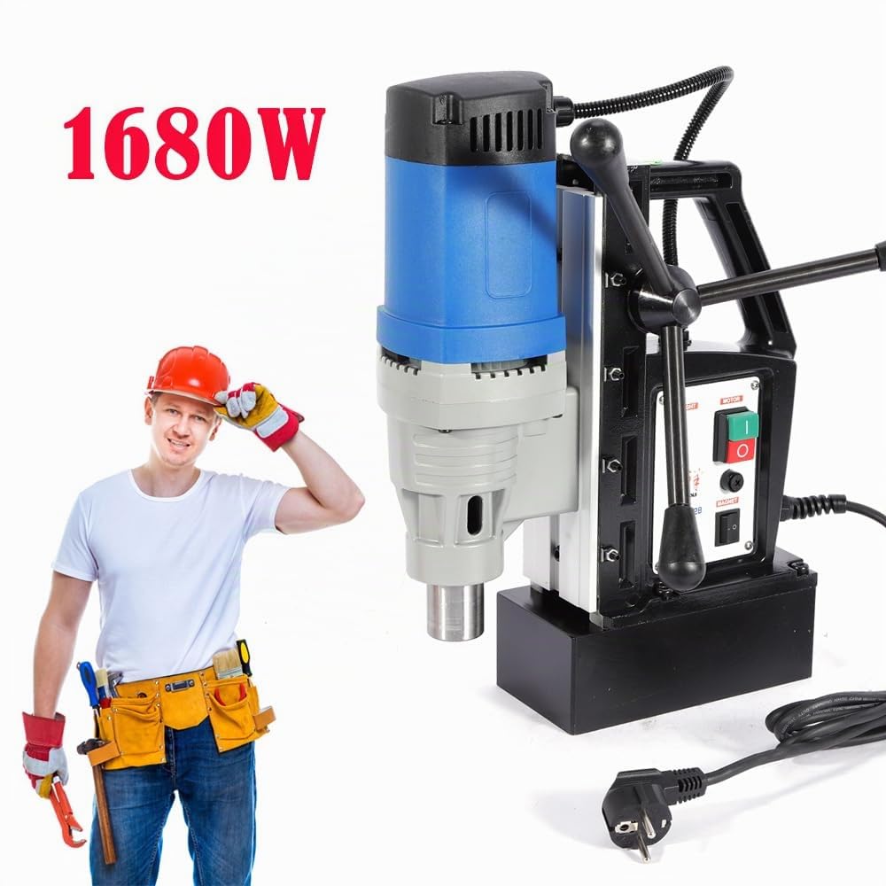 Perceuse magnétique 1680 W, perceuse portable pour le travail des métaux avec broche MT3, support magnétique pour plaques d'acier, profondeur de perçage 50 mm, pour applications industrielles et