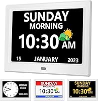 MRCHYDZ 10 Inch Large Display Digital Clock for Seniors - Day/Date, 12 Alarms, Auto DST, Alzheimer's Dementia Clock White