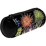 ペンケース 筆箱 学生 文房具 子供 レディース 花火 黒 ブラック ペン ポーチ 収納バッグ ファスナー PUレザー オシャレ かわいい 通勤 通学 丸型 女の子 男の子