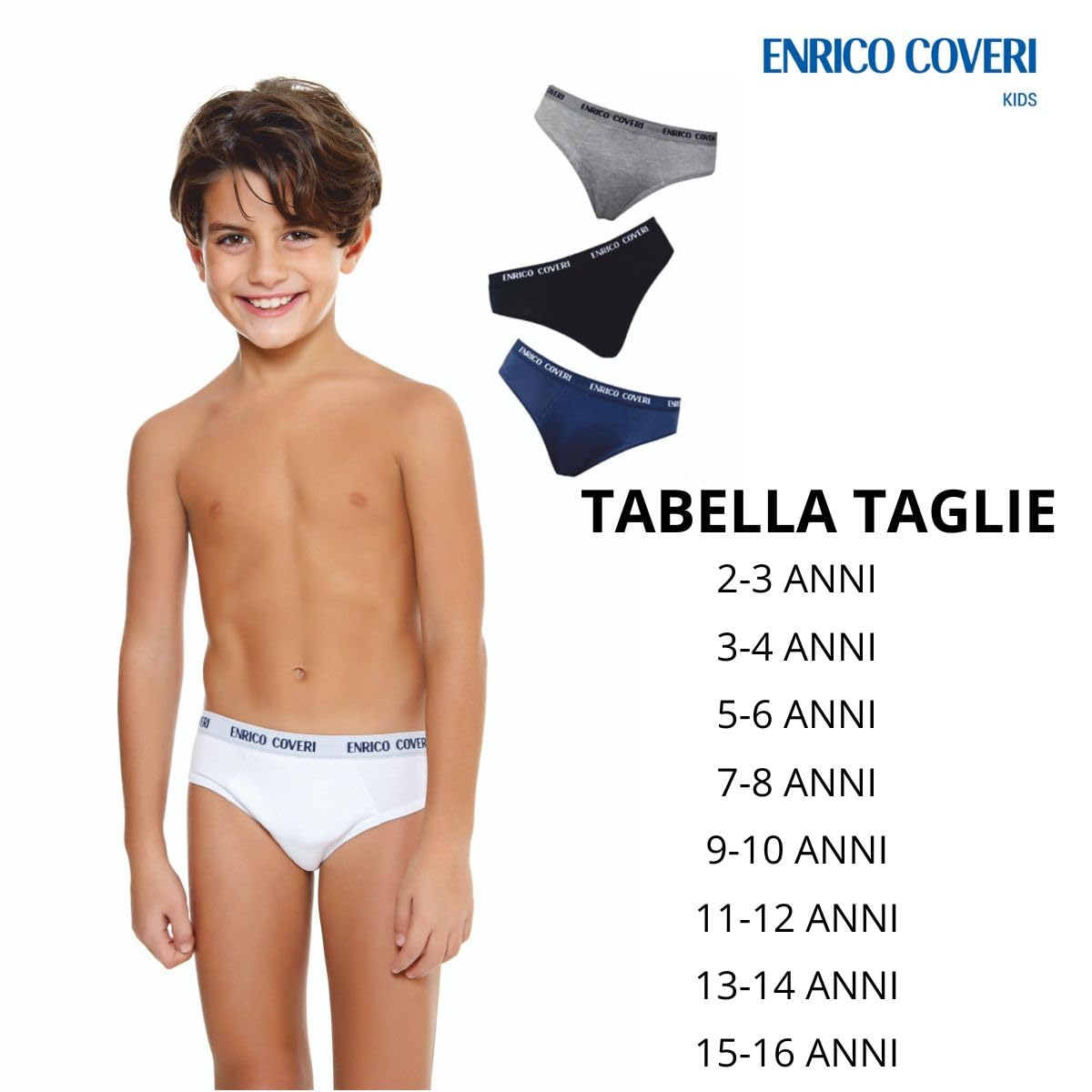 Enrico Coveri, (Pacco da 6 Slip Bambino e Ragazzo in Cotone Elasticizzato, Elastico Esterno, ES4000