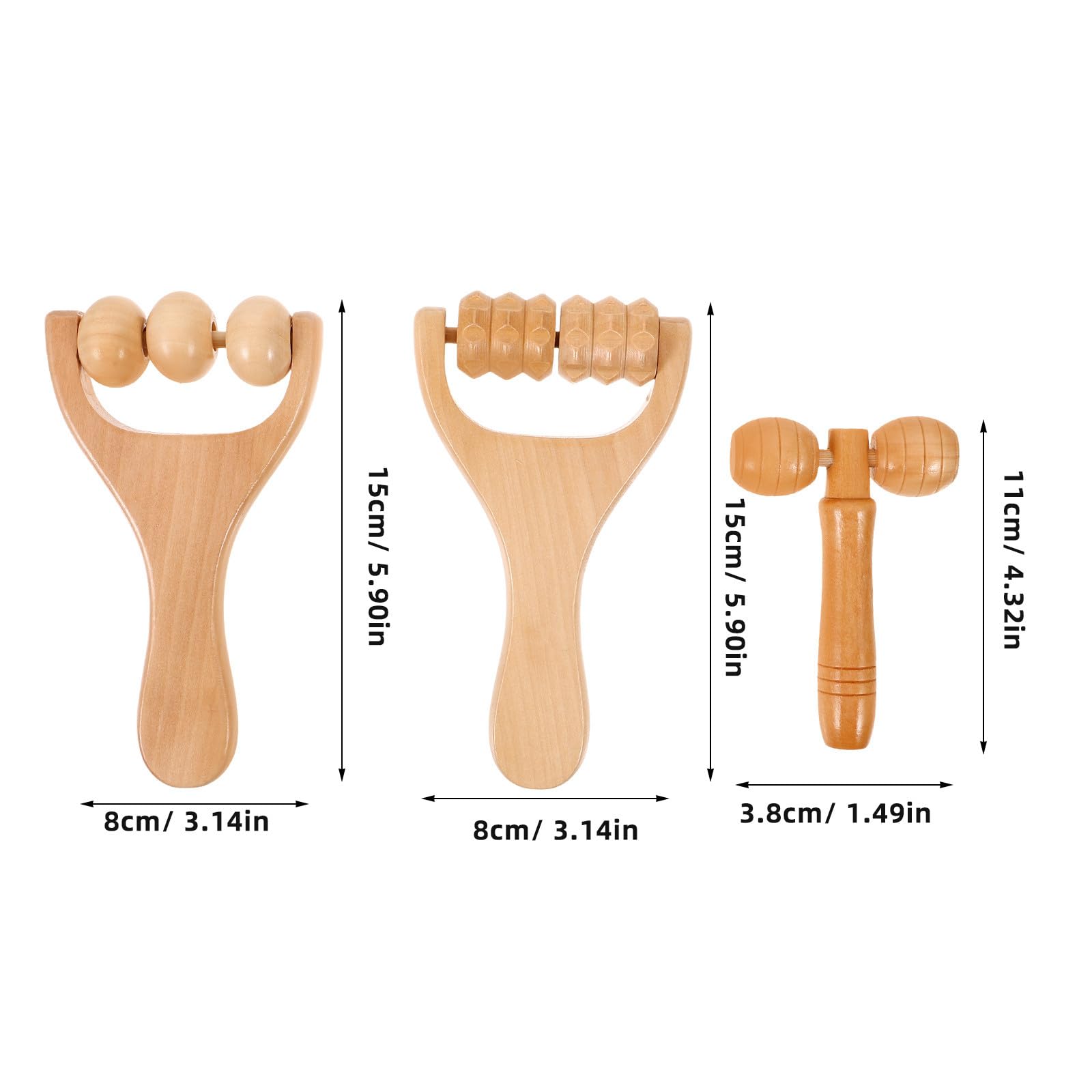 Operitacx Massageroller Holz Fußmassagegerät Satz mit 3 Rollen für Tiefengewebsmassage Ergonomisch Glatt Geschliffen Leicht und Tragbar für Beine Nacken und Körperpflege