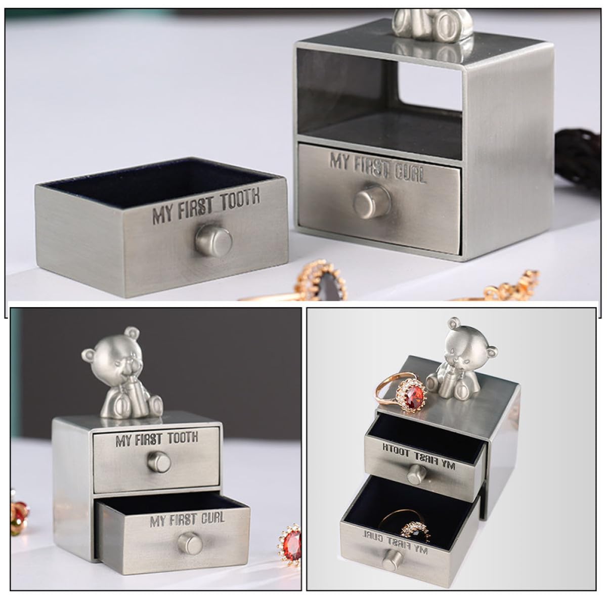 2 Stück pack Milchzahnbox aus Metall zur Aufbewahrung von Ersten Babyzähnen und Locken Tisch Schmuckkästchen für Geschenk und Erinnerungsbox