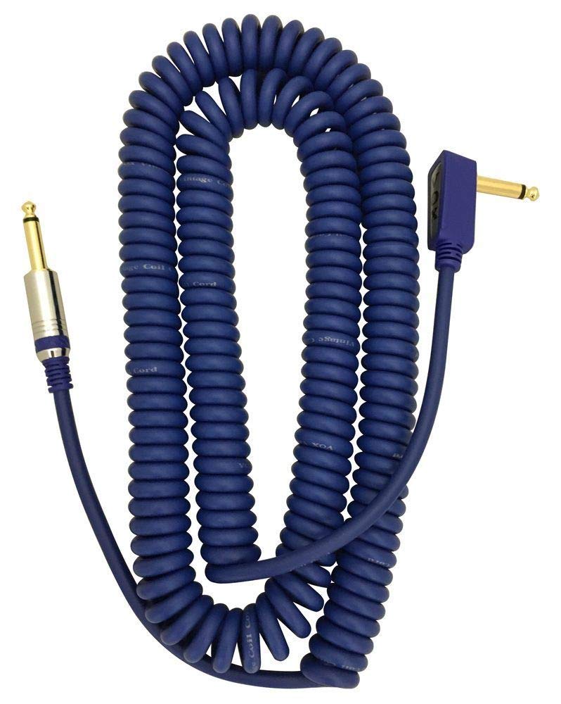 Vox VCC090BL Vintage Coiled Guitar Cable - 29.5ft, Straight to Right Angle, 1/4" TS Male, Blue