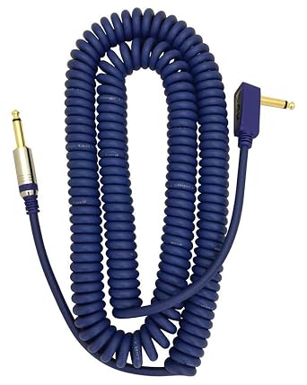 Vox VCC090BL Vintage Coiled Guitar Cable - 29.5ft, Straight to Right Angle, 1/4" TS Male, Blue