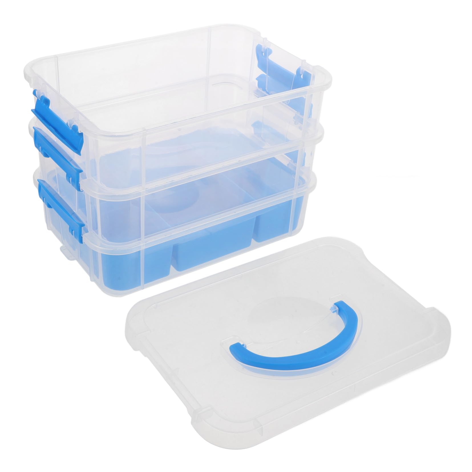 TOPBATHY Stapelbare Aufbewahrungsbox mit Fächern Transparenter Kunststoff Organizer für Kleinteile Bastelbedarf und Büro Vielseitig Nutzbar für Schule und Zuhause Robuste Sortierbox