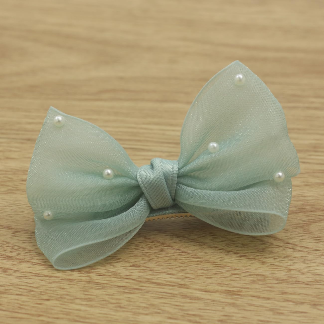 Pinzas para el pelo con lazo verde claro perla para niña, 2 unidades