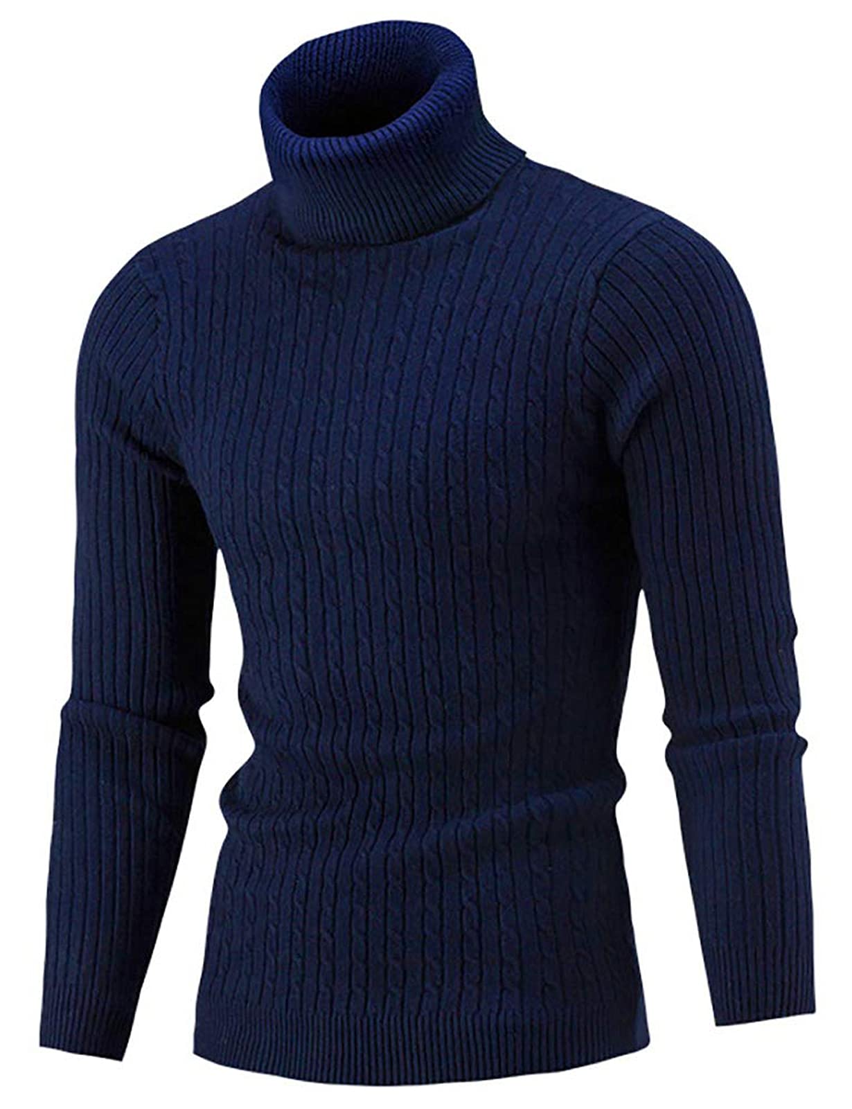 AIDEAONEMen's Turtleneck Knitted Jumper, Stand-Up Collar Pullover, Sweater, Warm, Basic, Fine Knit, Turtleneck Jumper
