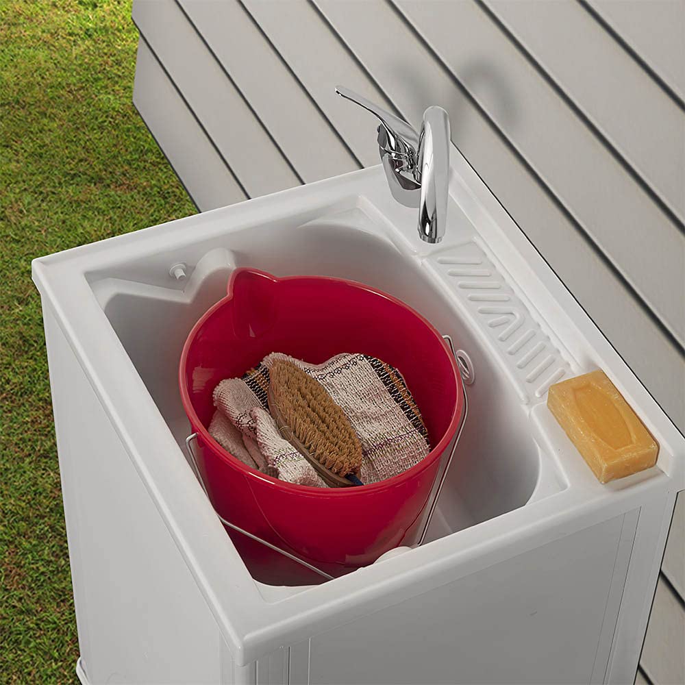 Inbagno Mobile lavatoio da Esterno 50x50 in Resina, Include ASSE lavapanni e Kit di Scarico, in Kit di Montaggio