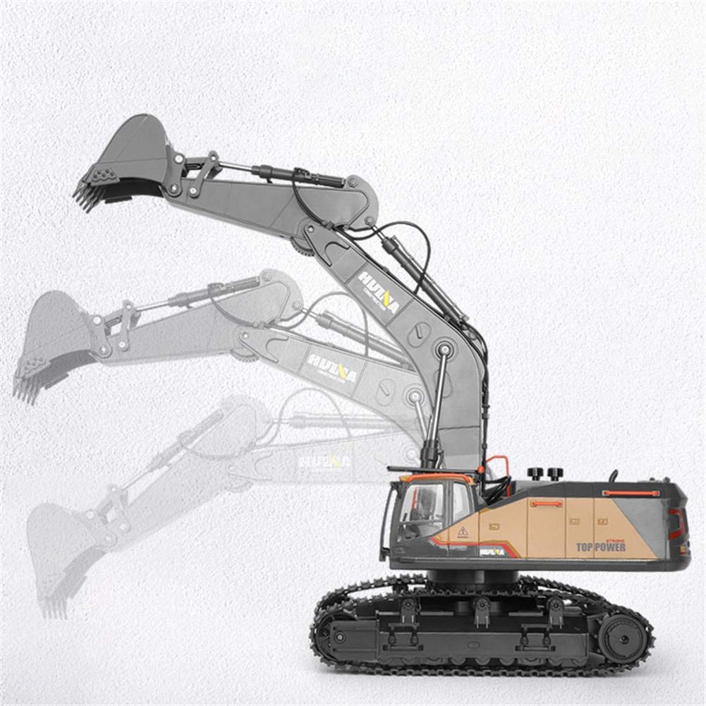 efaso Volvo/Huina - Excavadora para niños a partir de 8 años, con amplias funciones y accesorios (RC Huina 1592, versión de metal 1:14)
