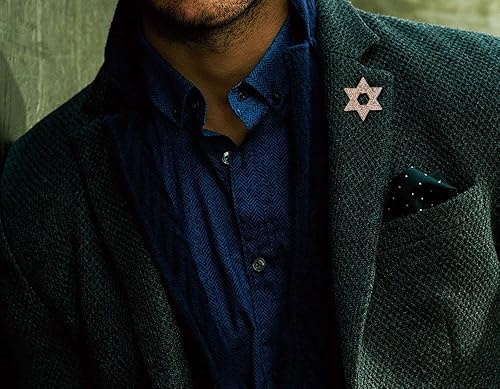 Miniatura 6 de Broche de estrella de David, pin de solapa de estrella de cristal completo de oro y plata, pin de seguridad de seis estrellas puntiagudas,