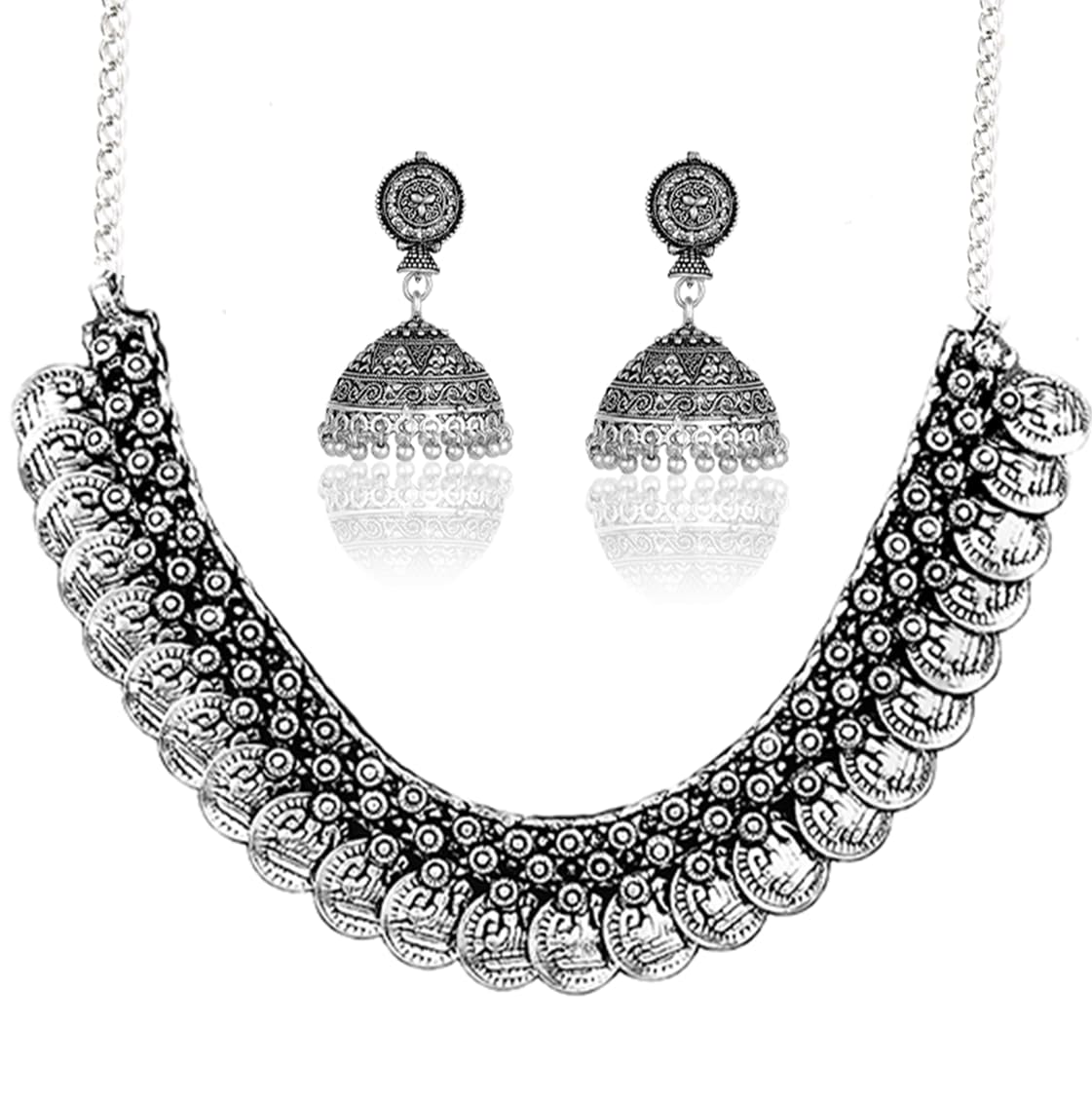 Paradise Jewels Premium Oxidised German Silver Traditional Necklace Set with Earrings for Women | Light Weight | Skin Friendly (B0BQC5C9MC) Amazon Price History, Amazon Price Tracker