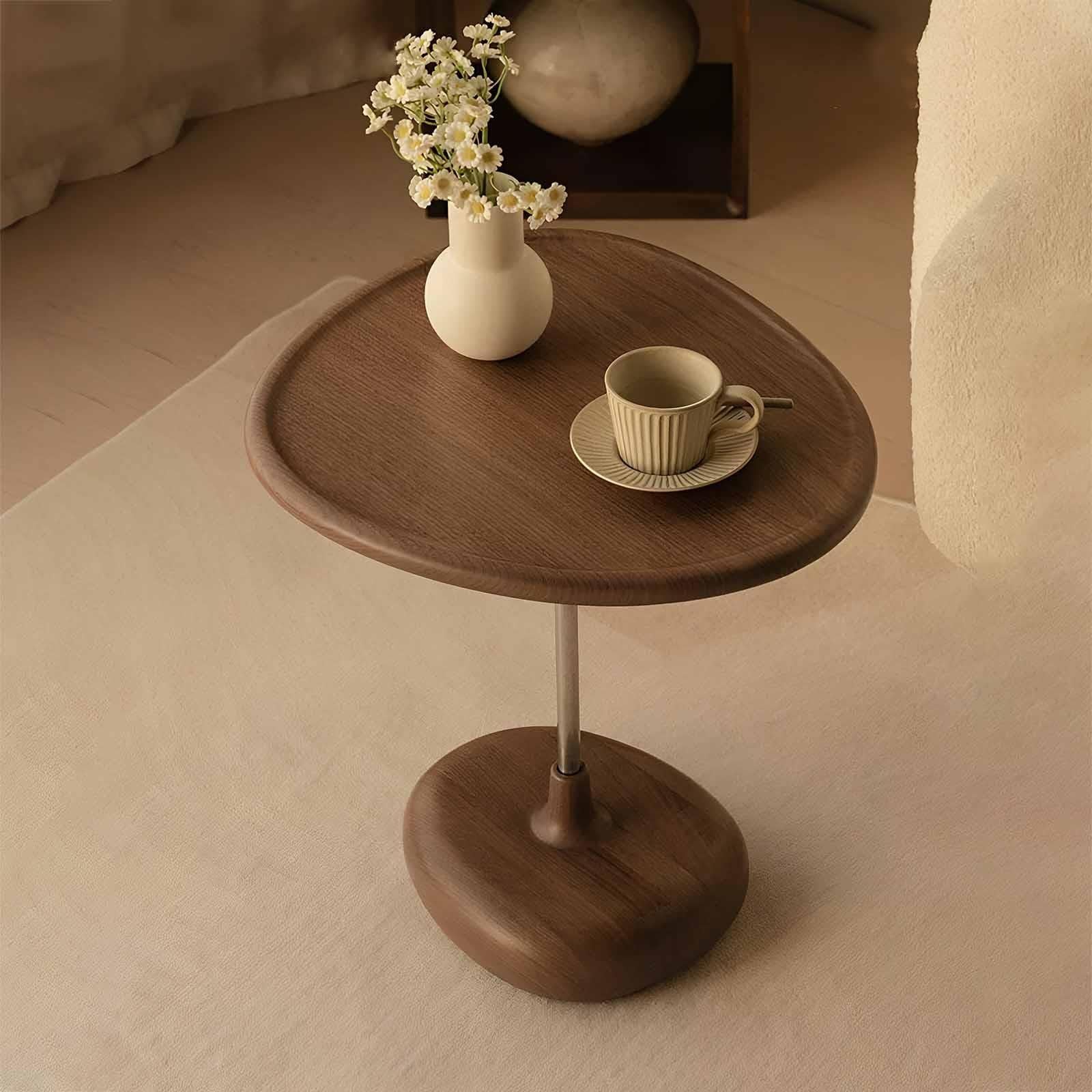 Table d'Appoint Ronde Moderne avec Plateau en Bois Massif
