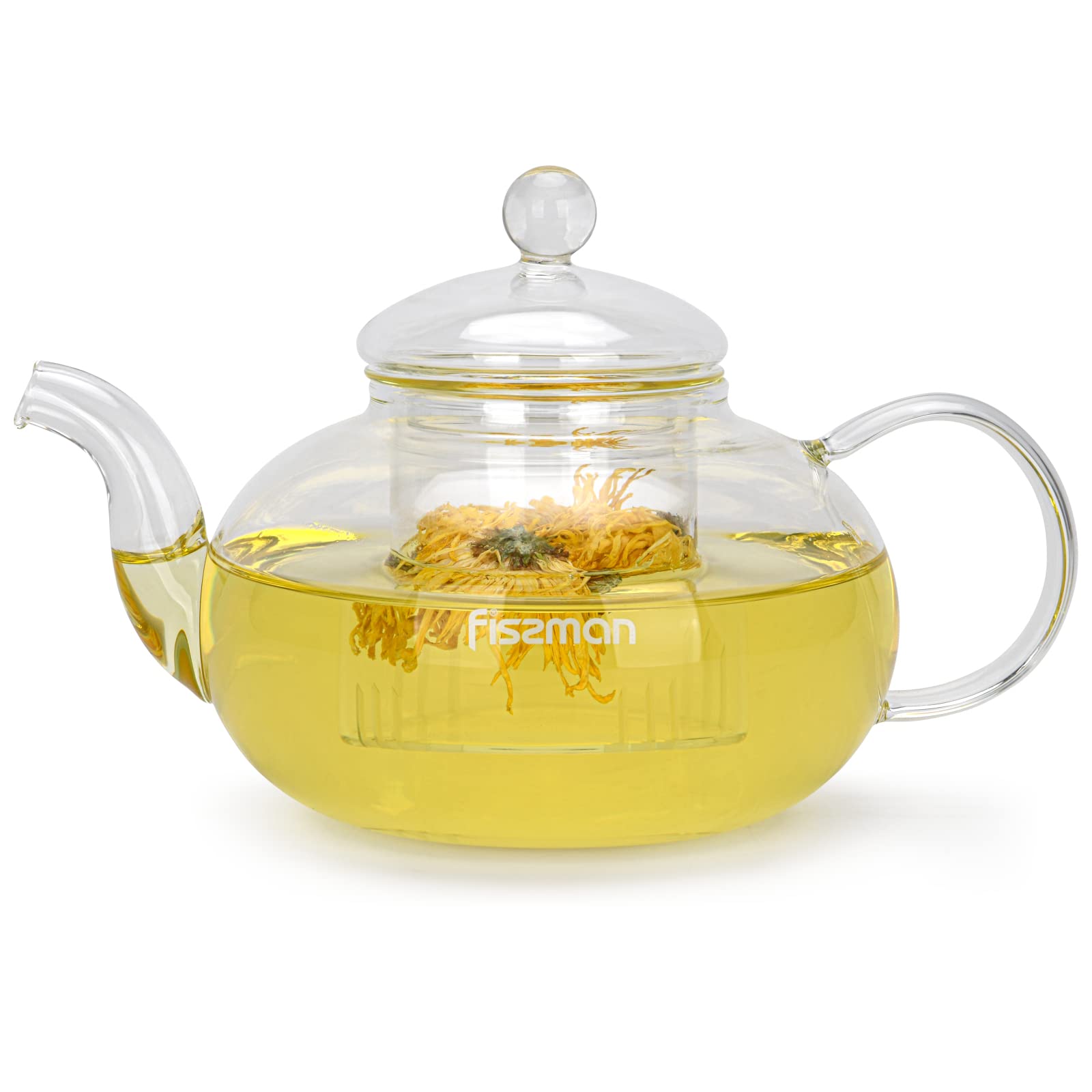 Fissman Glass Tea Pot with Glass Filter, Borosilicate Glass Tea Pot Infuser, with Stylish Design, Great For Loose Leaf Tea, Blooming Tea, Tea Bags & Fruit Infused Water (800ml)