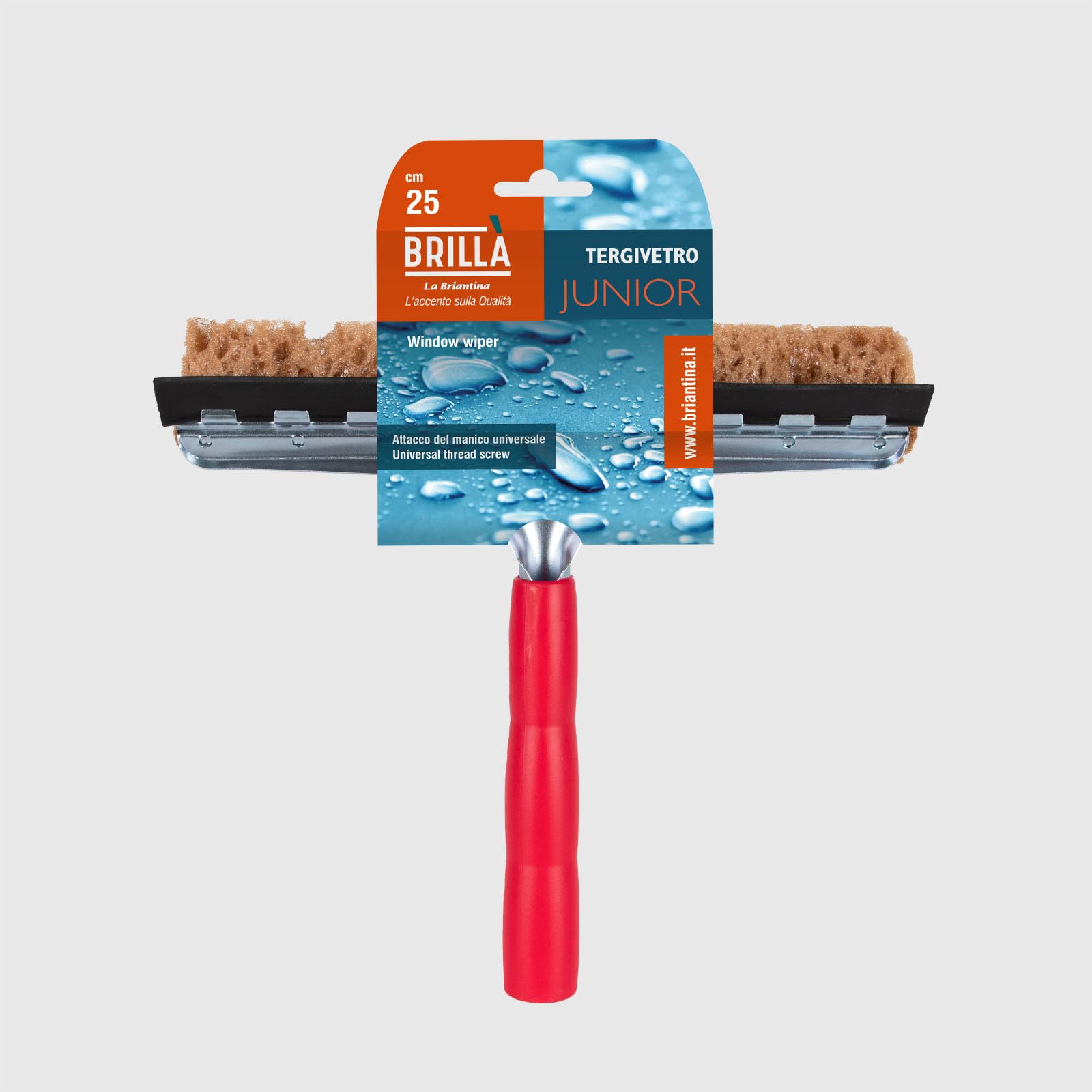La Briantina Attrezzo Tergivetro Junior 25 cm, Spugna e Lamina Termoplastica, Manico con Filetto Universale