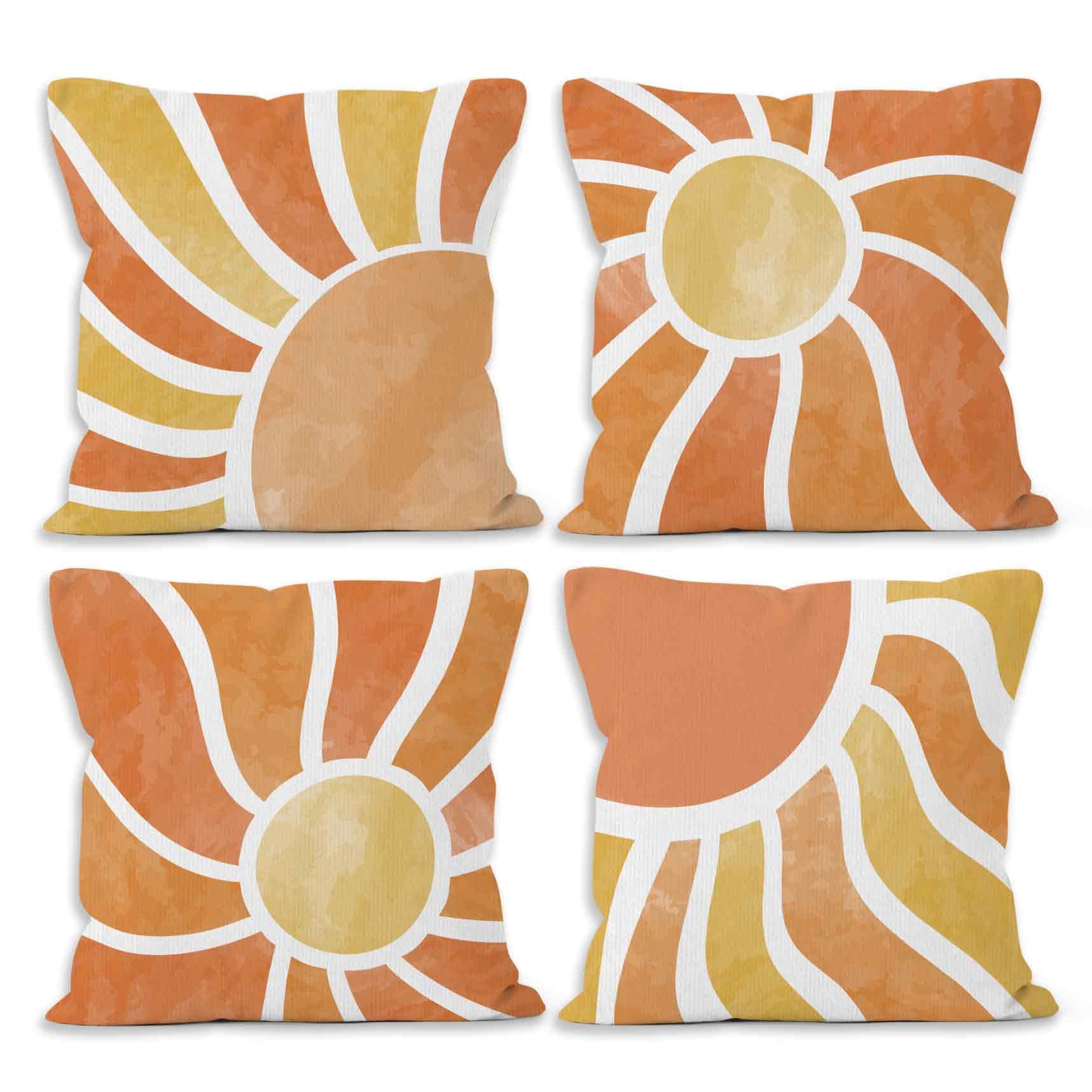 MONALET Orange Boho Sun Throw Pillow Covers 18x18 Set of 4, Abstract Bohemian Sunshine Home Decor Pillow Cases for Bedroom Living Room, Aesthetic