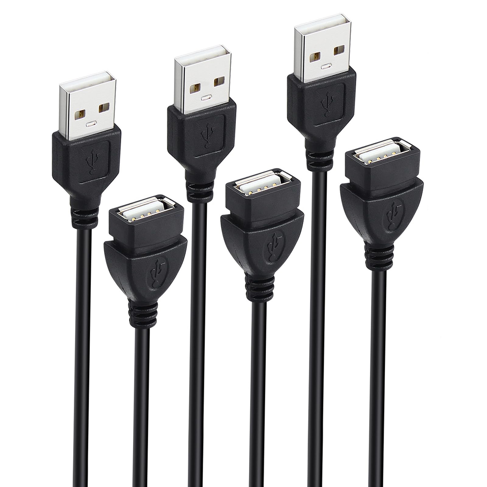 Smays USB Extension Cable 10 ft Long 3-Pack, Male to Female USB-A 2.0 Extender Cord