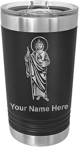 Miniatura 1 de LaserGram Vaso de pinta aislado al vacío de 16 onzas, San Jude, grabado personalizado incluido (negro)