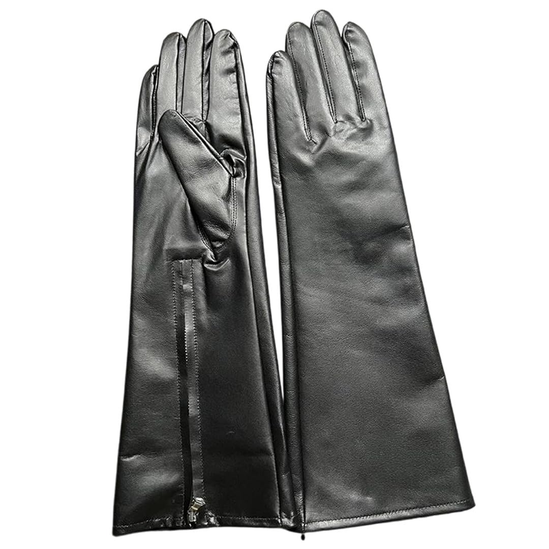 Lange Herren-Handschuhe aus Ziegenleder, Reißverschluss, Motorrad-Stil, cool, ungefüttert, modisch, Herbst und Winter