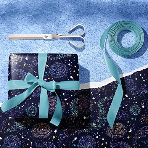 Giolniay Galaxy Wrapping Paper For Boys Girls Birthday Baby Shower - Gift Wrap With Neon Stars, Watercolor Starry Sky With Constellations & Clouds, Galaxy With Nebula - 8 Sheets (20*29 Inch Per Sheet), Recyclable, Easy To Store, Not Roll #TOP2