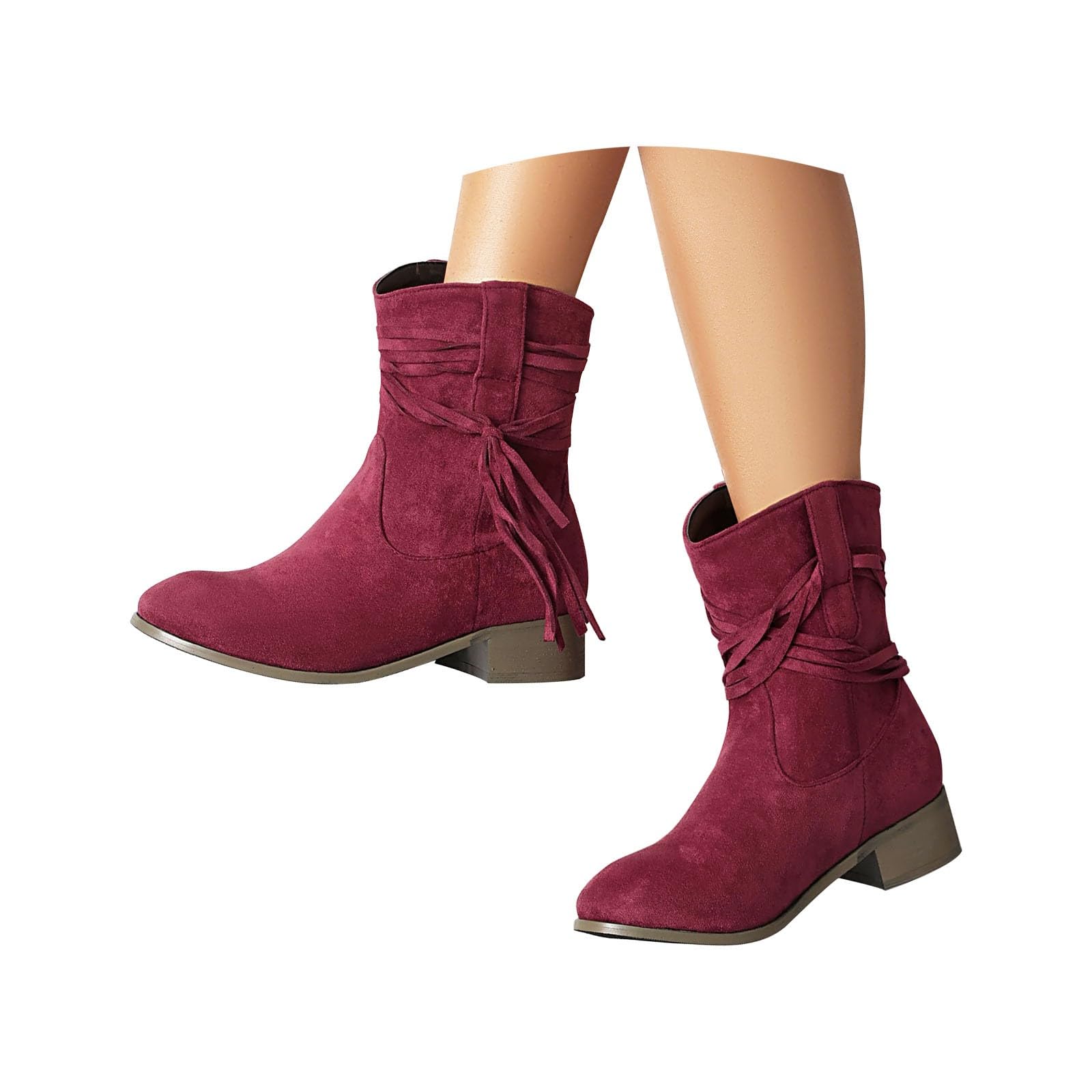 Stivali da donna in pelle scamosciata con lacci alla caviglia, stivali da donna in pelle scamosciata con tacco grosso, stivaletti con tacco grosso con suola piatta, versatili ed eleganti, con lacci