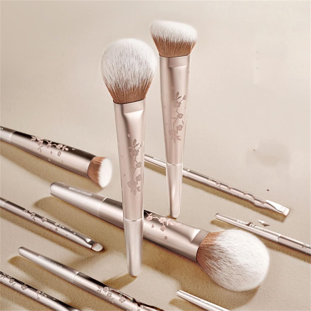 Set di 10 pennelli da Trucco con Manico in Legno e Bacchette Lunghe per fondotinta, correttore, Cipria, ombretto, Fard (Diametro 18 cm)