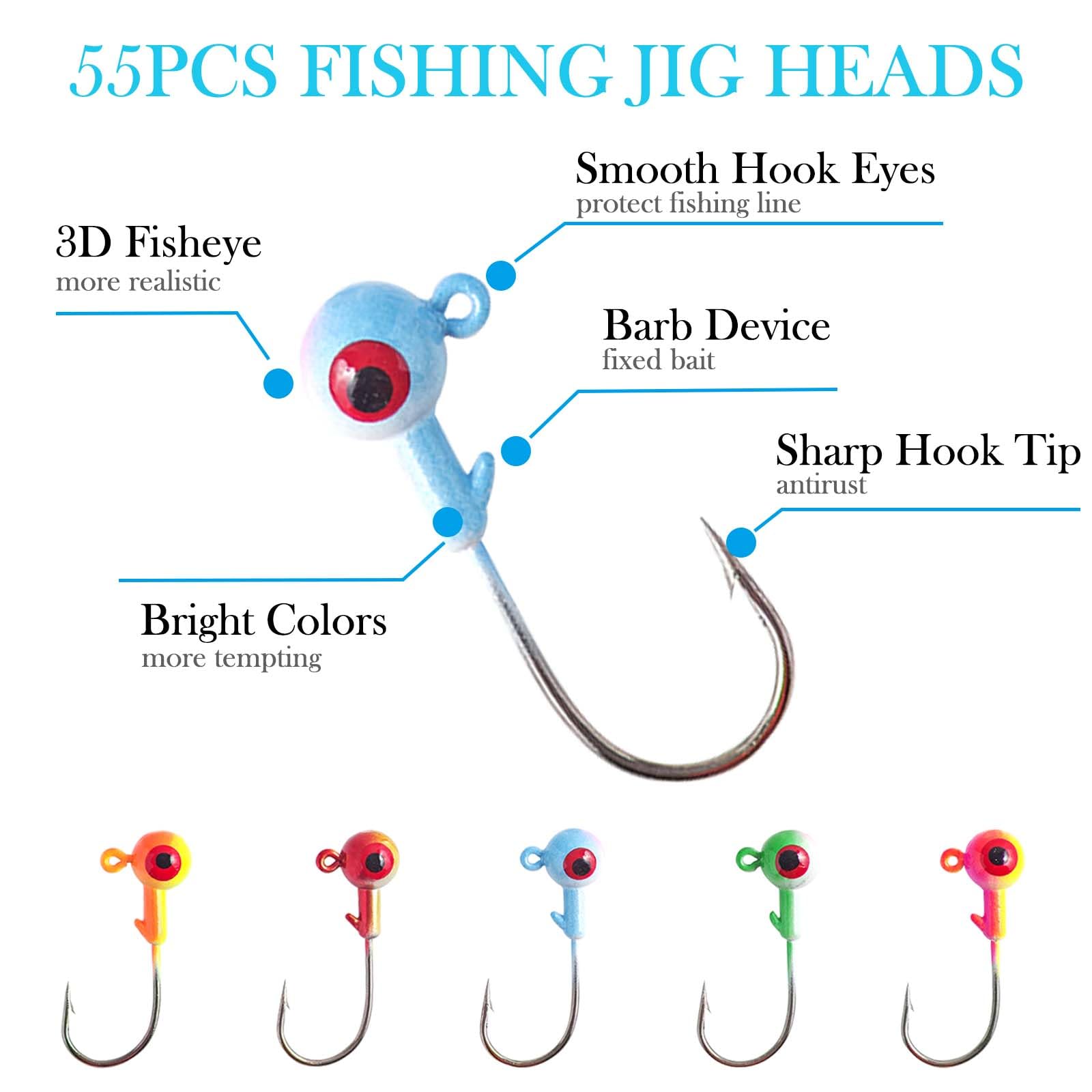 135 PCS Crappie Lures Kit - Crappie Jig Heads Fishing Hooks for Soft Plastic Lures for Trout Bass Walleye Bluegill Perch Catfish