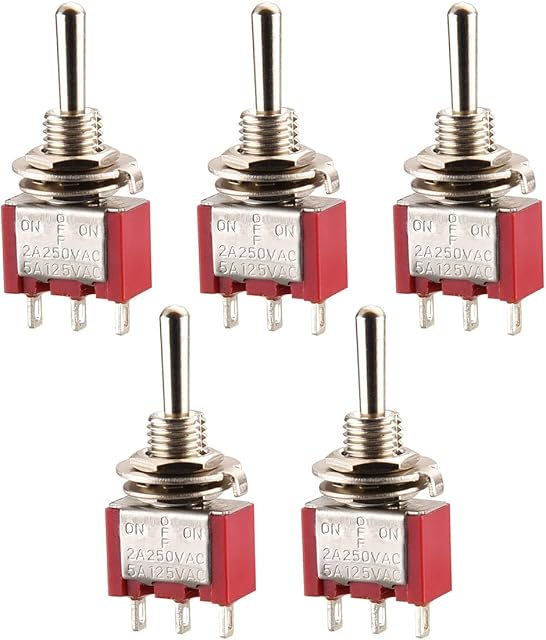 Heschen Mini Momentary Toggle Switch MTS-123, (ON)-OFF-(ON) SPDT, 3 Pin, 2A 250V, 5A 120V, UR listed Pack of 5