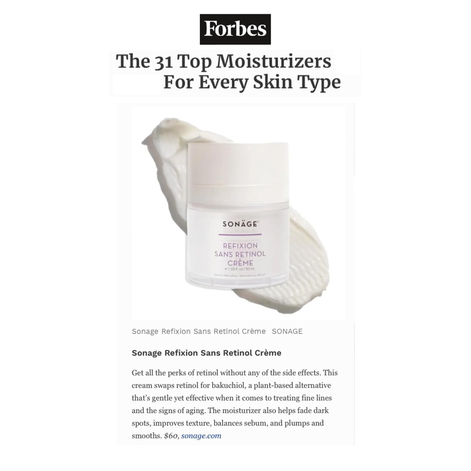 SONAGE Refixion Sans Retinol Cream | Bakuchiol Anti-Aging Moisturizer | Natural Retinol Alternative | Improves Skin Texture & Elasticity | Plant-Based Wrinkle Reducer - Image 6