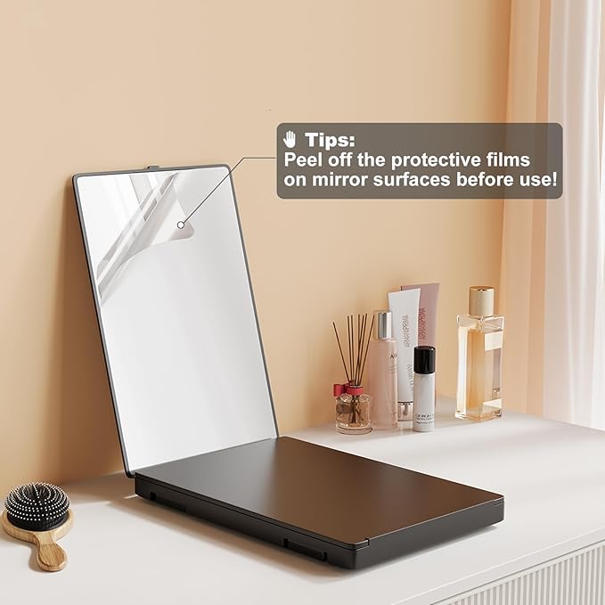 Espejo 3 Vías Dripex con Luz LED Recargable y Estante Negro miniatura 9